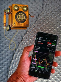 Symbolic image, telephone, mobile phone, smartphone, progress, future, old times, innovation,