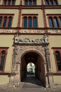 Facade and portal of the Fürstenhof, Renaissance building from 1553 to 1554, Wismar,
