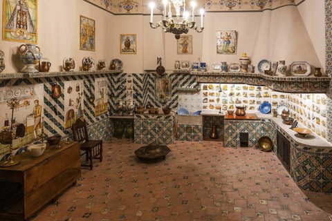 VALENCIA, SPAIN - FEBRUARY 7, 2025: The interior of a traditional kitchen in a ceramics museum