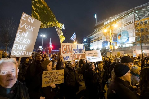 Signs Ein Volk, ein Reich, eine Scheisse!, CDU led by fascists and Bieder Merz und die Brandstifter