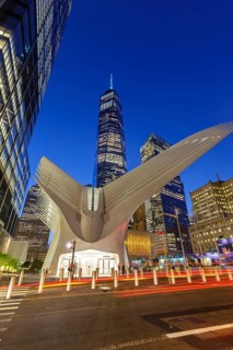 One World Trade Centre WTC with Oculus station modern architecture by Santiago Calatrava in