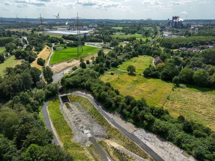 Bottrop, North Rhine-Westphalia, Germany, Renaturalised Boye in the Ruhr industrial landscape, the