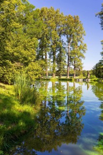 Castle pond in Großkmehlen Castle Park, Ortrand, Brandenburg, Germany