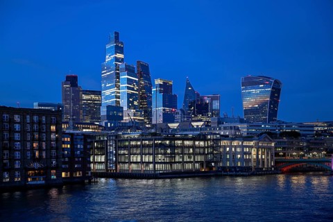City of London skyline with skyscrapers 22 Bishopsgate, Leadenhall Building, Cheesegrater, and 20