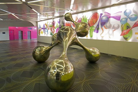 Futuristic Università metro station, design and sculptures by Karim Rashid, art subway, Metrò