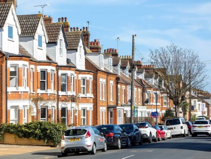 Red brick semi-detached late Victorian houses c 1887 with bay windows, Gainsborough Road,