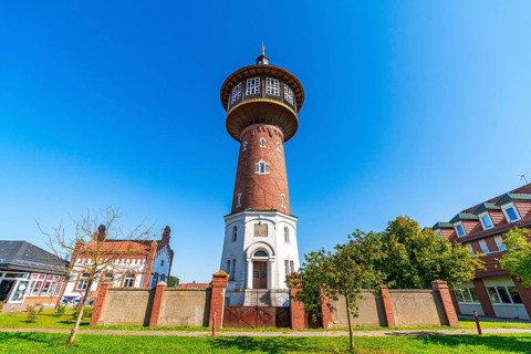 Historic waterworks and water tower, today the headquarters of the tower hotel, Schwedt an der