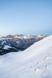 Beautiful landscape of the Mountain silhouettes of the Sexten Dolomites on a sunny winter day,