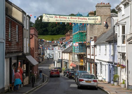 Ancient Ale Tasting and Bread Weighing Ceremony event banner crossing East Street, town of