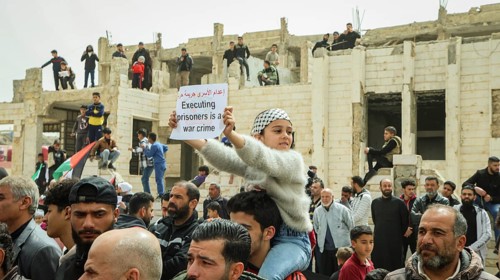 Ongoing protests continue in the city of Daraa, southern Syria, near the Israeli border, condemning
