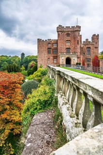 Autumn colors over Powis Castle and Garden, Welshpool, Powys, Wales, UK