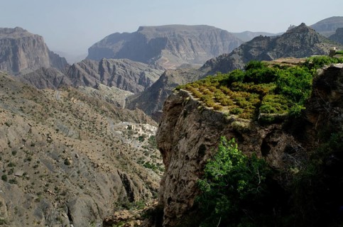 The green mountains called Jebel Akhdar of the Hajar mountain range, the harsh interior of Oman,