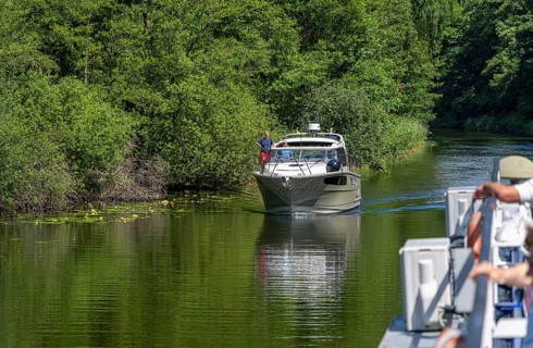 Motorboats and other watercraft on the lakes around Rheinsberg, Großer Rheinsberger See,