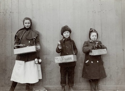 Berlin, Potsdamer Platz, Christmas, children selling toys, child labor, poverty, Three children