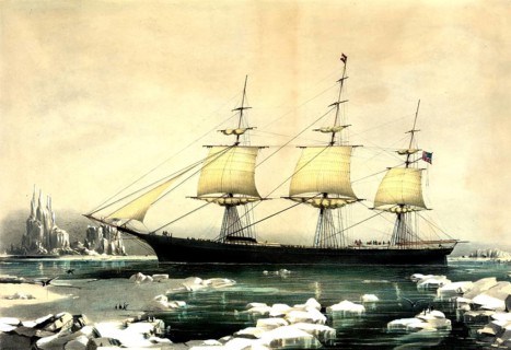Lithograph of the famous clipper ship Red Jacket in the ice off Cape Horn. The ship's dangerous