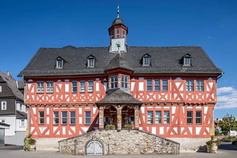 Historic town hall, Renaissance half-timbered house, Untermarkt, old town centre, Hadamar,