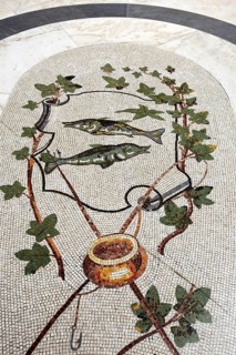 Zodiac sign Pisces, floor mosaic in the Galleria Umberto I, historic shopping arcade, Naples,