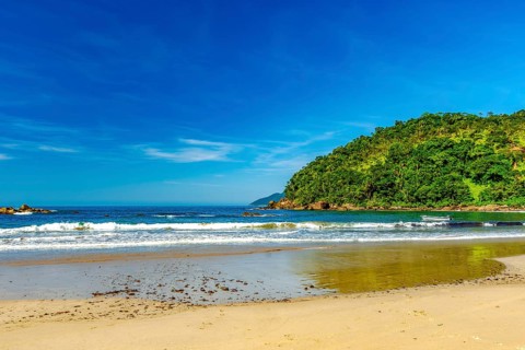 Wild Castelhanos beach on the island of Ilhabela on the north coast of Sao Paulo, Ilhabela, Sao