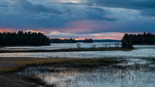 Sunset, lakes and moorland, Lapland, Finland