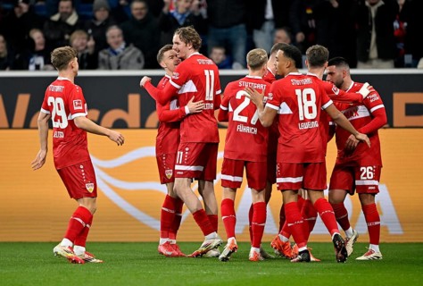 Goal celebration Nick Woltemade VfB Stuttgart (11) Deniz Undav VfB Stuttgart (26) Chris Führich VfB