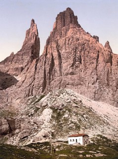 Rose Garden Group in the Dolomites, from the Winkler Tower, formerly Tyrol, Austria-Hungary, today
