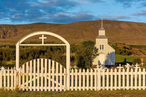 Church and cemetery, Hvammstangi, Westfjords, Northwest Iceland, Iceland