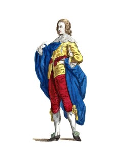 Historical clothing, fashion in the course of time, clothing of an English gentleman around 1640,