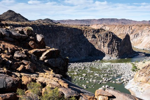 River bed and dump on the Orange River, Augrabies Falls National Park, Northern Cape, South Africa