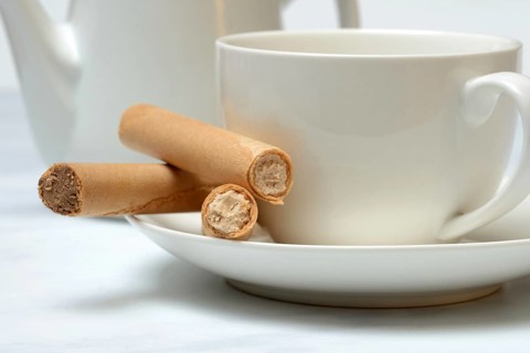 Filled waffle rolls with cup, waffle roll