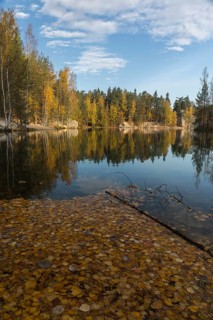 Adršpašské pond, lakeshore with trees and rocks on a sunny day in autumn, Dolní Adršpach, 549 57