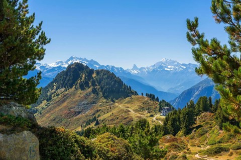 Hiking on the Moranenweg, Riederalp, tourism, hiking, hike, blue sky, Matterhorn, Aletsch Arena,