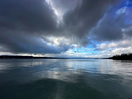 Evening mood, many clouds, Lake Starnberg, Bavaria, Germany