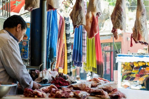 Roadside butcher shop, Atlas Mountains, Meknès-Tafilalet region, northern Sahara, Morocco