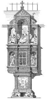 Historical architectural illustration from the 19th Century, 1875, altar in German Renaissance