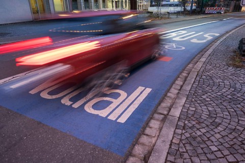 Emergency lane for ambulances, buses and taxis, Erlangen, Middle Franconia, Bavaria, Germany