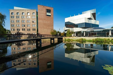 Experimenta Science Centre and Lake Hagenbuch in Heilbronn, Baden-Württemberg, Germany
