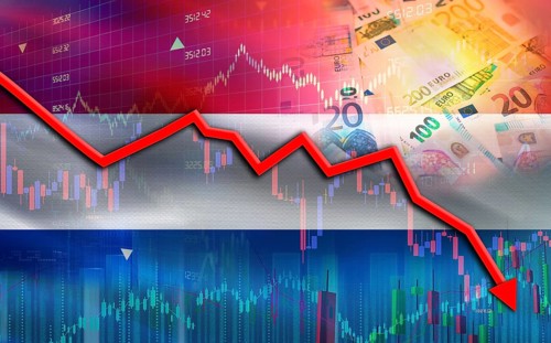 Netherlands financial fall on economy market. Netherlands financial crisis on economic graph