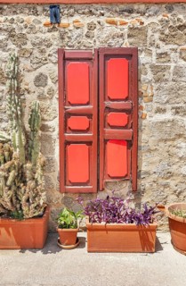 Medieval old Town shutter window, Rhodes City, Rhodes Island, Dodecanese Islands, Greece