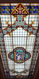 Livraria Lello, interior of the Lello bookstore on the upper floor with the magnificent ceiling