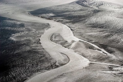 Tidal flats and sandbanks in the North Sea in summer as an aerial photograph, Wadden Sea, Elbe,