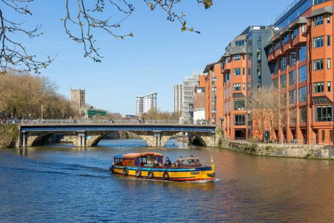 Waterbus ferry boat, Bristol Bridge, River Avon, Floating Harbour, Welsh Back, city centre of