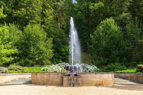 Forest fountain in the historic spa garden Bad Elster, Vogtland, Saxony, Germany
