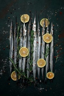 Fresh, Black Sea fish. raw, sargan, sea pike, top view, no people