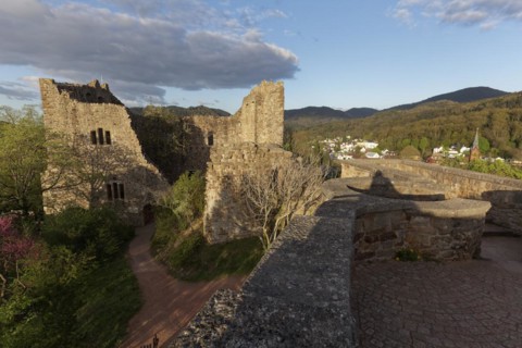 Baden Castle, castle ruins in the evening light, Badenweiler, Markgräflerland, Schwazwald,