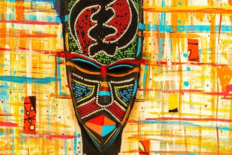 Ghanaian woman as a three-dimensional work of art by a Ghanaian artist, a colourful work of art on