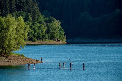 The Hennesee, Hennetalsperre in the Sauerland, bathing bay, Hochsauerlandkreis, near Meschede,