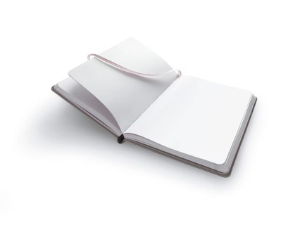 Book, consisting of blank pages in front of a white background, studio shot