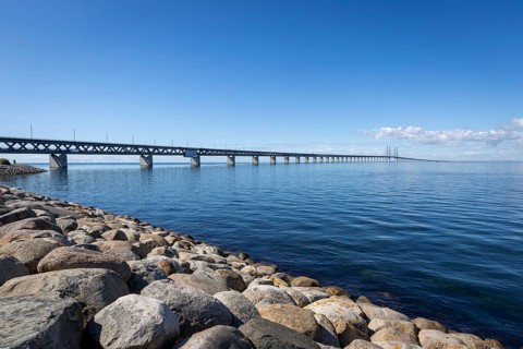 Öresund Bridge, Øresundsbrön, world's longest cable car bridge, connecting Copenhagen with Malmö,