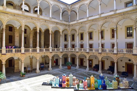 Inner courtyard of the Palazzo dei Normanni (Norman Palace), also Palazzo Reale (Royal Palace) in