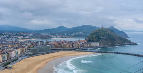 Panoramic view of the city of San Sebastian from Mount Ulia, Gipuzkoa. Basque Country
